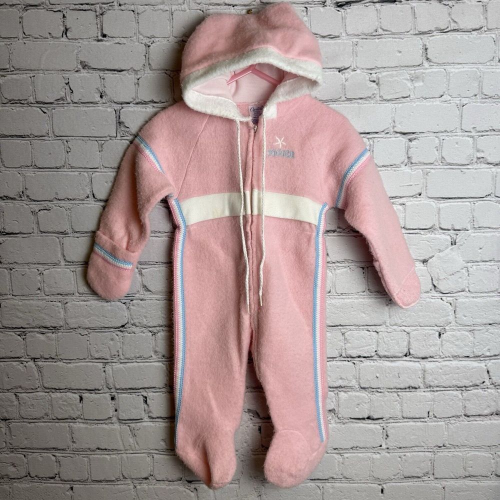 Vintage Carter's Baby Girl Fleece Snowsuit Coverall Pink Small Up To‎ 20 lb